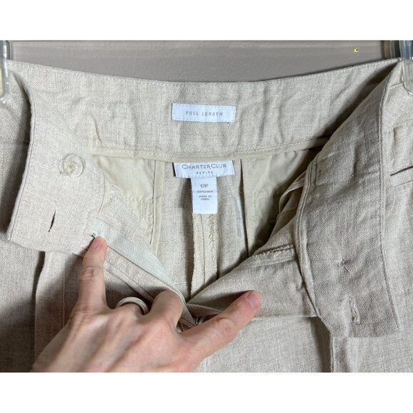 NWT Charter Club Linen Pants Classic Fit Wide Leg Beige Resort Summer Womens 12 - Picture 10 of 16